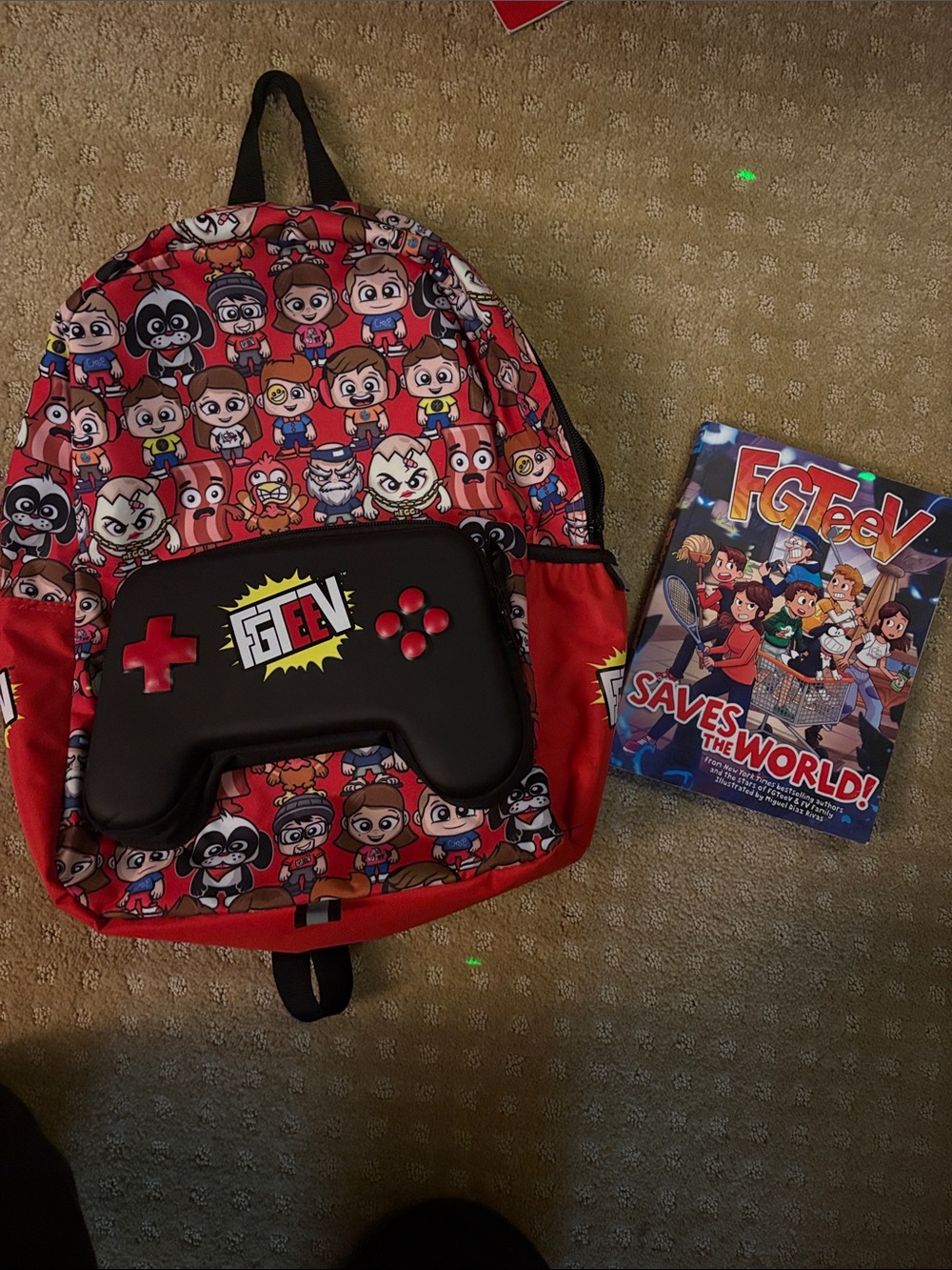 Red Gamer Backpack with Controller Front Pocket FGTEEV